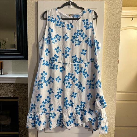 Draper James LINEN FAUX WRAP DRESS BLUE ORCHID Floral Size 18 - Picture 6 of 10